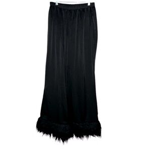Missguided Black Feather Trim Pajama Pants Size12 Elastic Waist Lounge Sleepwear